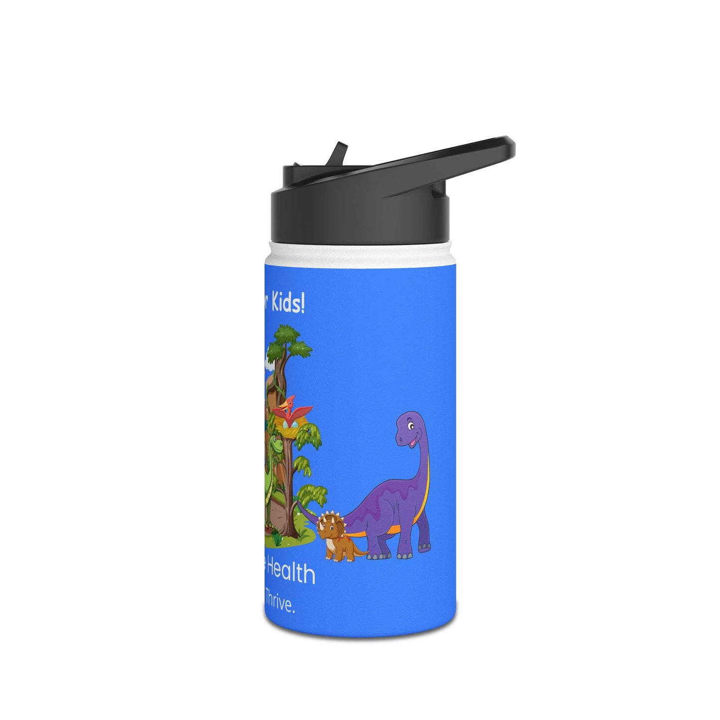 QELBY® for Kids – 12oz Stainless Steel Dinosaur Bottle with Straw and Pop-up Lid