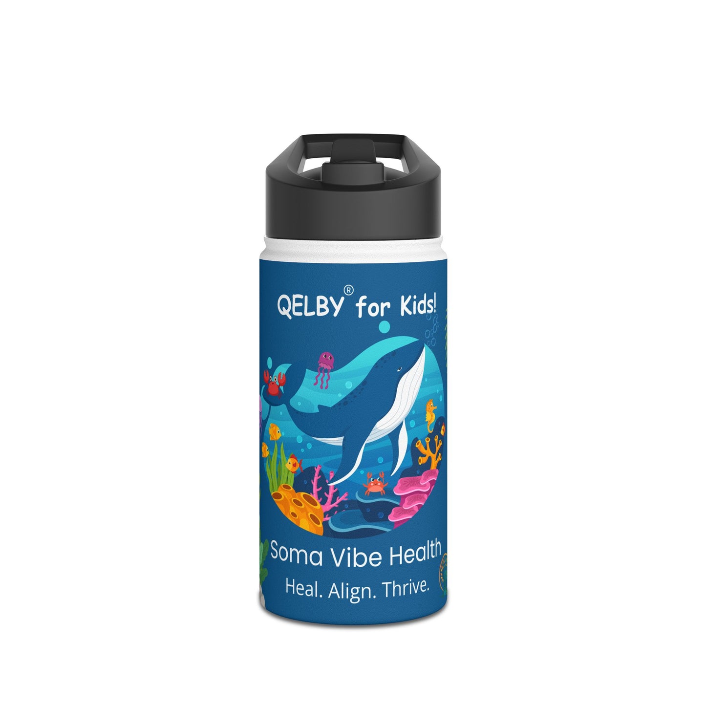 QELBY® for Kids – 12oz Stainless Steel Ocean Water Bottle with Straw and Pop-up Lid