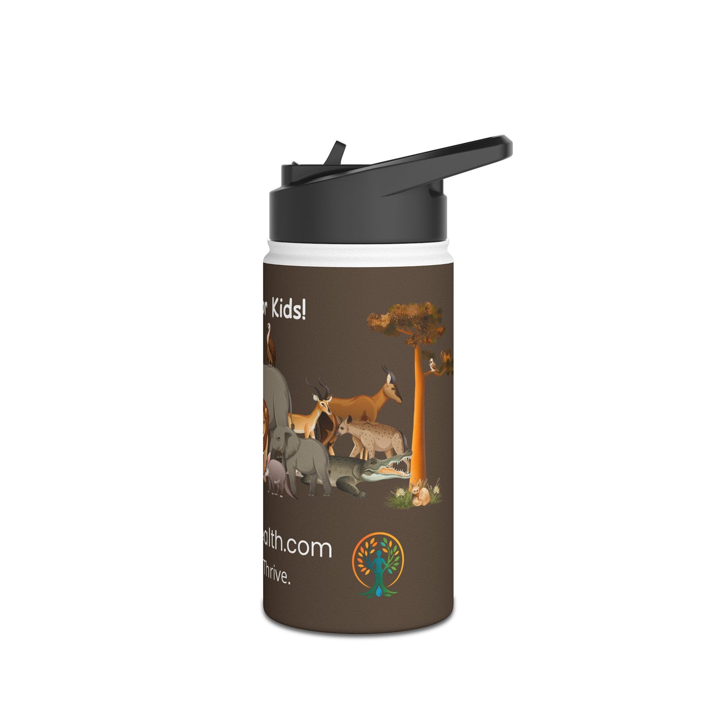 QELBY® for Kids – 12oz Stainless Steel Safari Water Bottle with Straw and Pop-up Lid