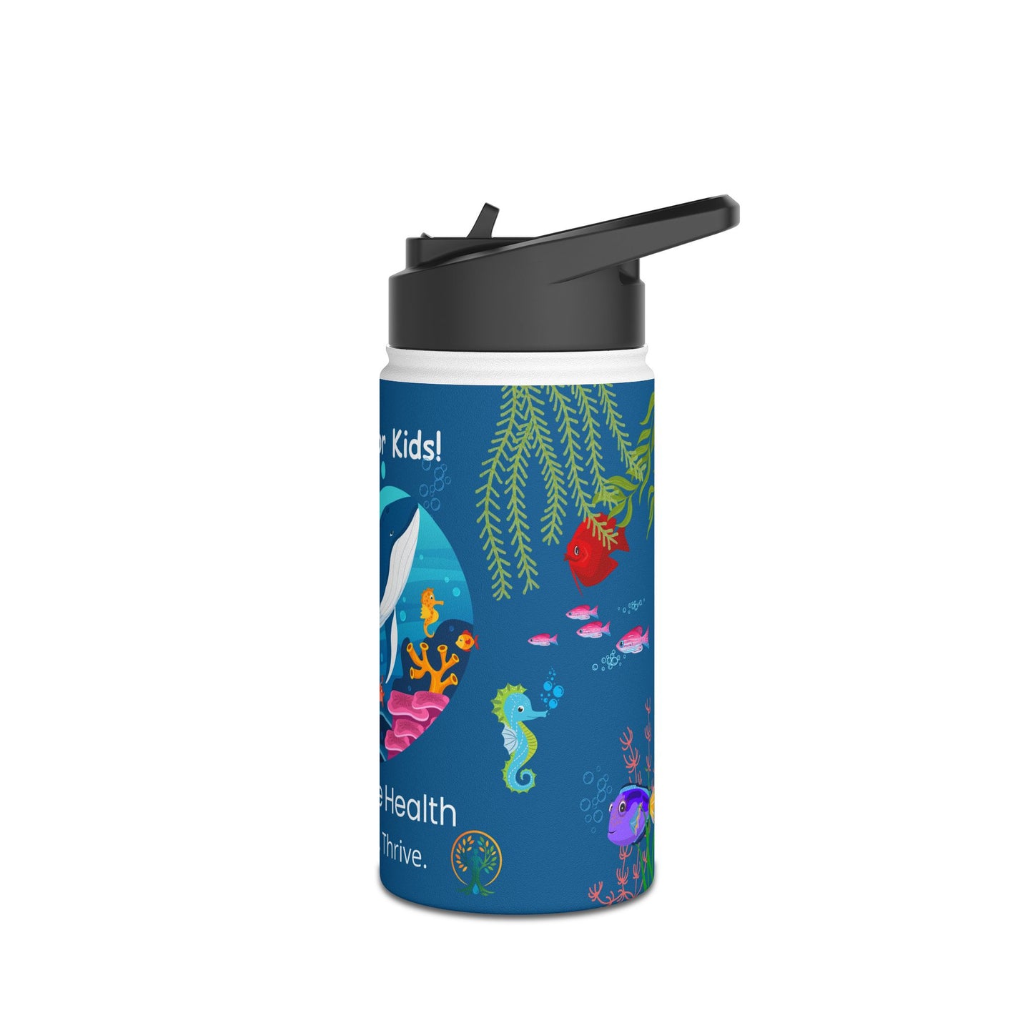 QELBY® for Kids – 12oz Stainless Steel Ocean Water Bottle with Straw and Pop-up Lid
