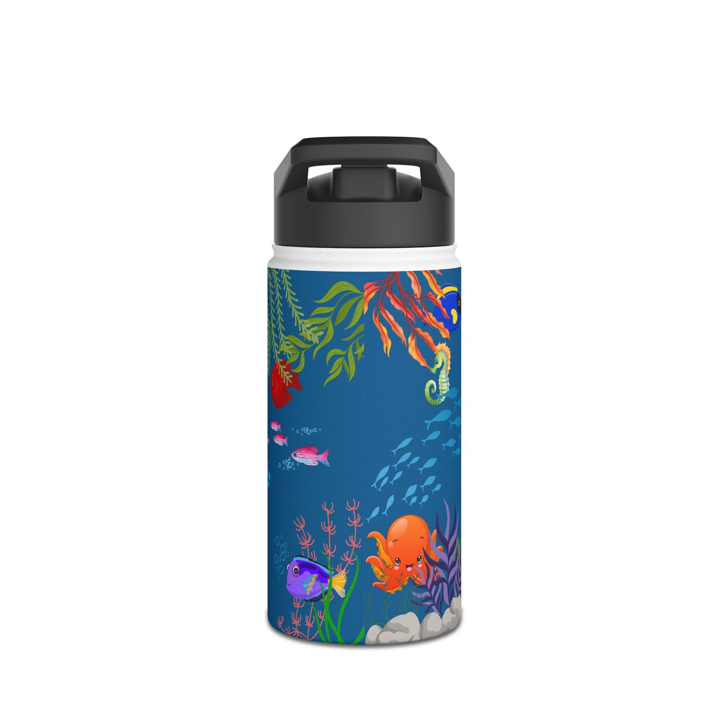 QELBY® for Kids – 12oz Stainless Steel Ocean Water Bottle with Straw and Pop-up Lid