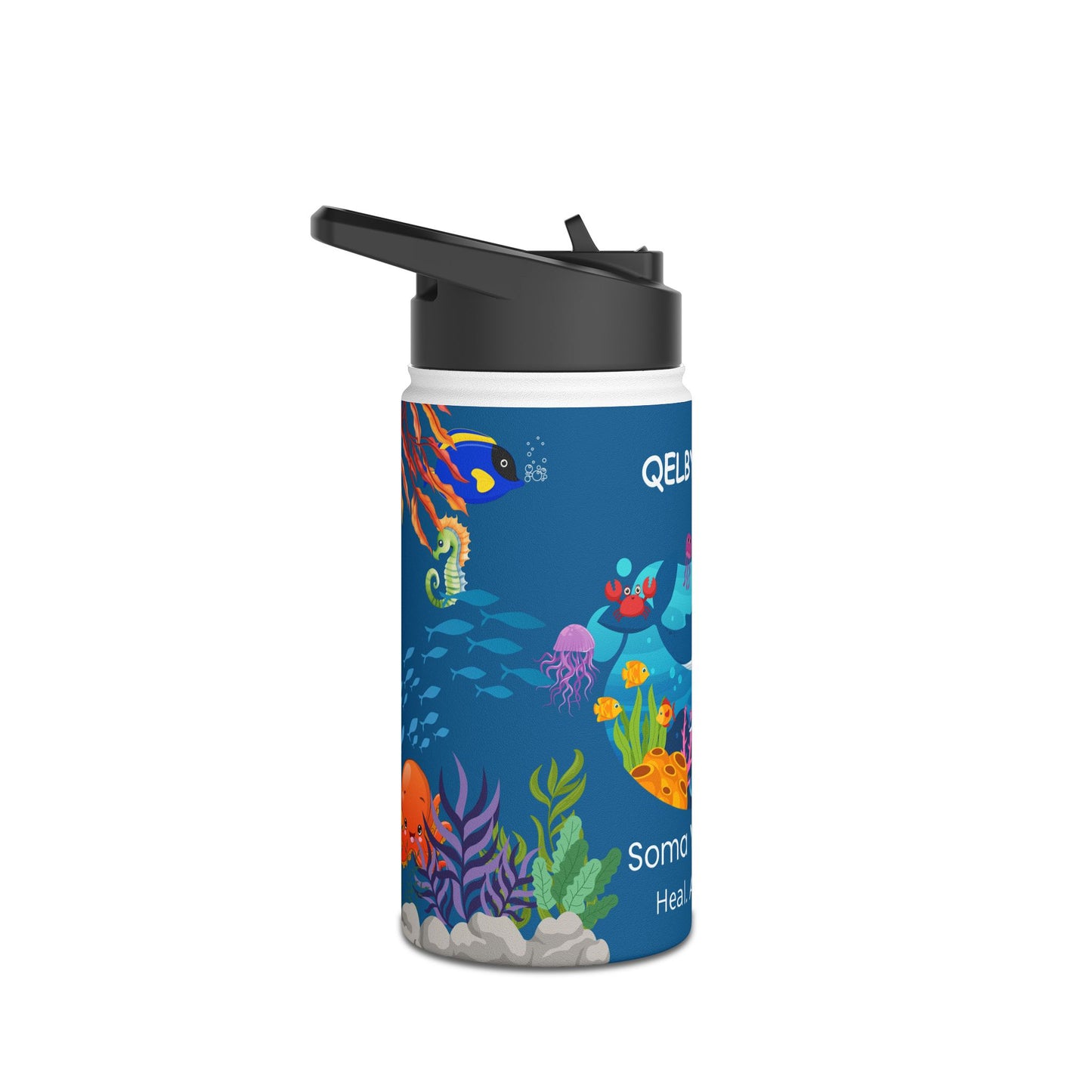 QELBY® for Kids – 12oz Stainless Steel Ocean Water Bottle with Straw and Pop-up Lid