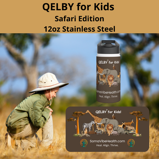 QELBY® for Kids – 12oz Stainless Steel Safari Water Bottle with Straw and Pop-up Lid